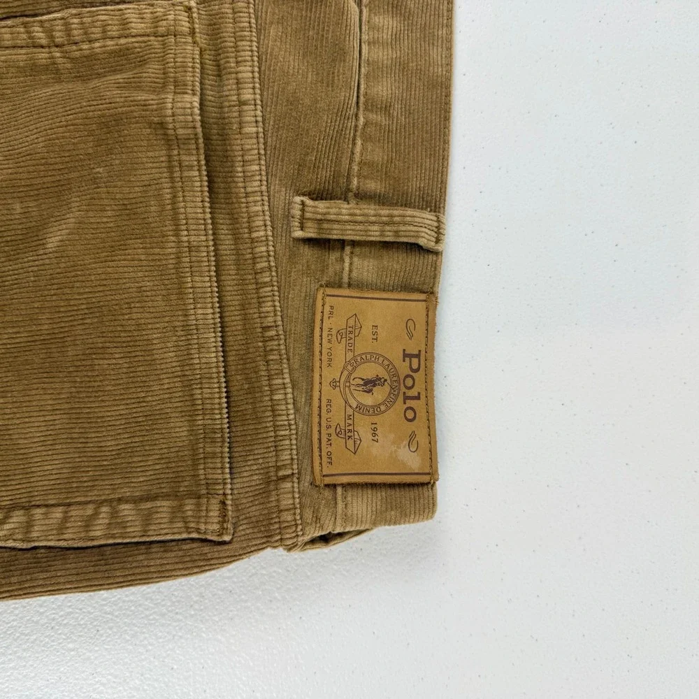 Polo Ralph Lauren Mens Corduroy Pants 38x30 Tan Brown Stretch Straight Leg Pony